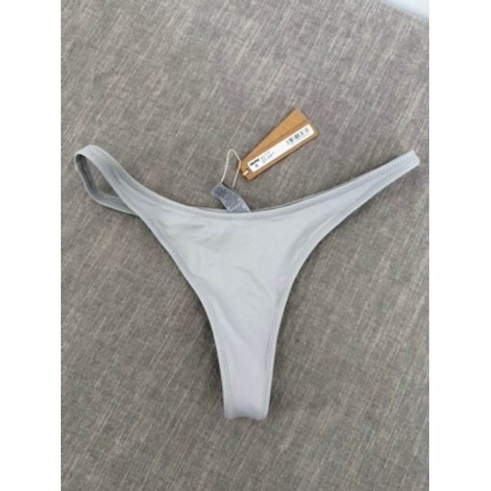 SKIMS Recycled Swim Thong Bikini Bottom Chrome Silver Grey Size S Small NWT